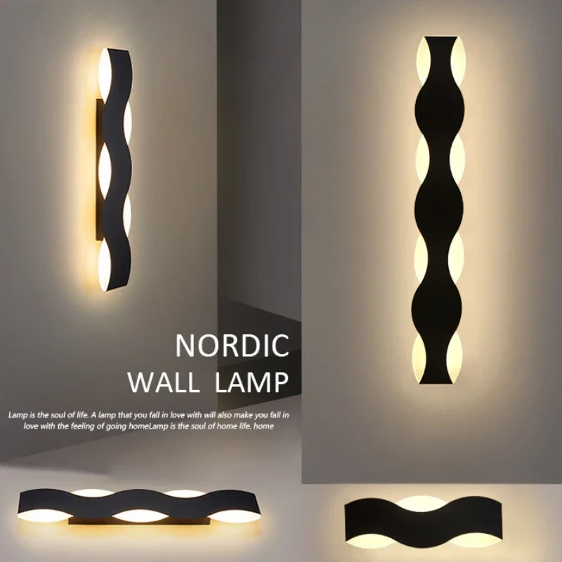 Modern Wall Light LED Corridor Bedroom Lamp Wave Shaped Long Line Wall Decoration Sconce for Home Foyer Sofa Background Lamp