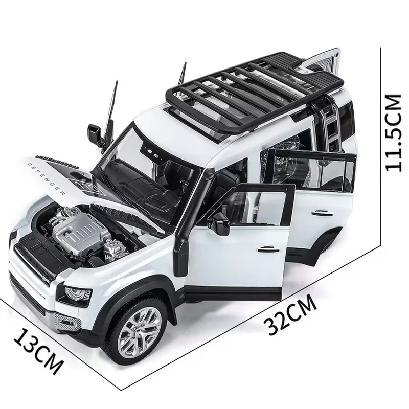 1:18 Range Rover Defender SUV Alloy Car Model Diecast Metal Off-road Auto Sound and Light Simulation Kids Vehicle Toy Game Wheel