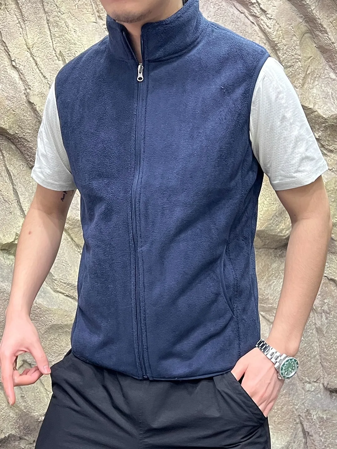 

Внутренний носимый мужской жилет Fce Lamb Fur Cosite с воротником-стойкой на открытом воздухе, осенне-зимний молодежный жилет-стойка с застежкой-молнией...