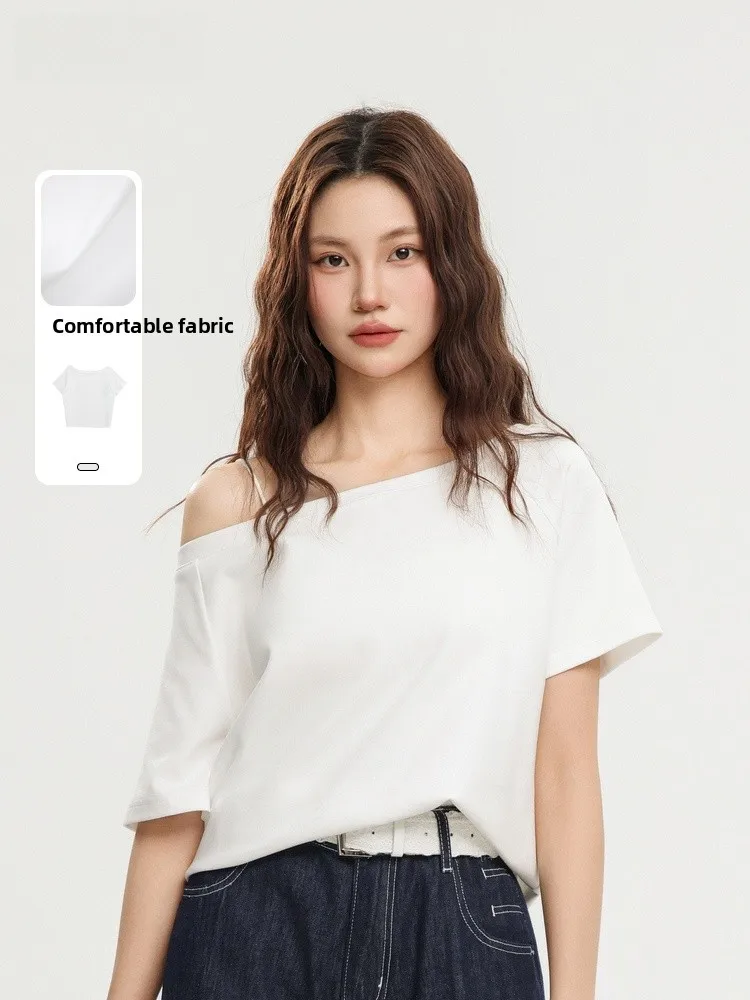 

Faionable mat oulder-baring ort Sve T-irt Regular Fit Summer New Arrival Ladies' Casual Wear Cotton Blend