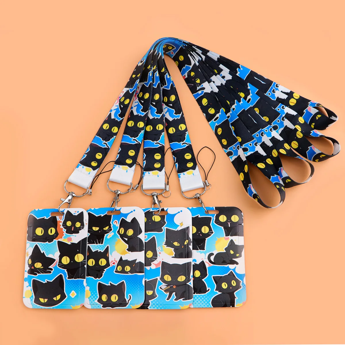

Black Cat Series Lanyards for Keys Blue Neck Strap ID Card Gym Cell Phone Straps Badge Holder DIY Hang Rope Keychain Accessories