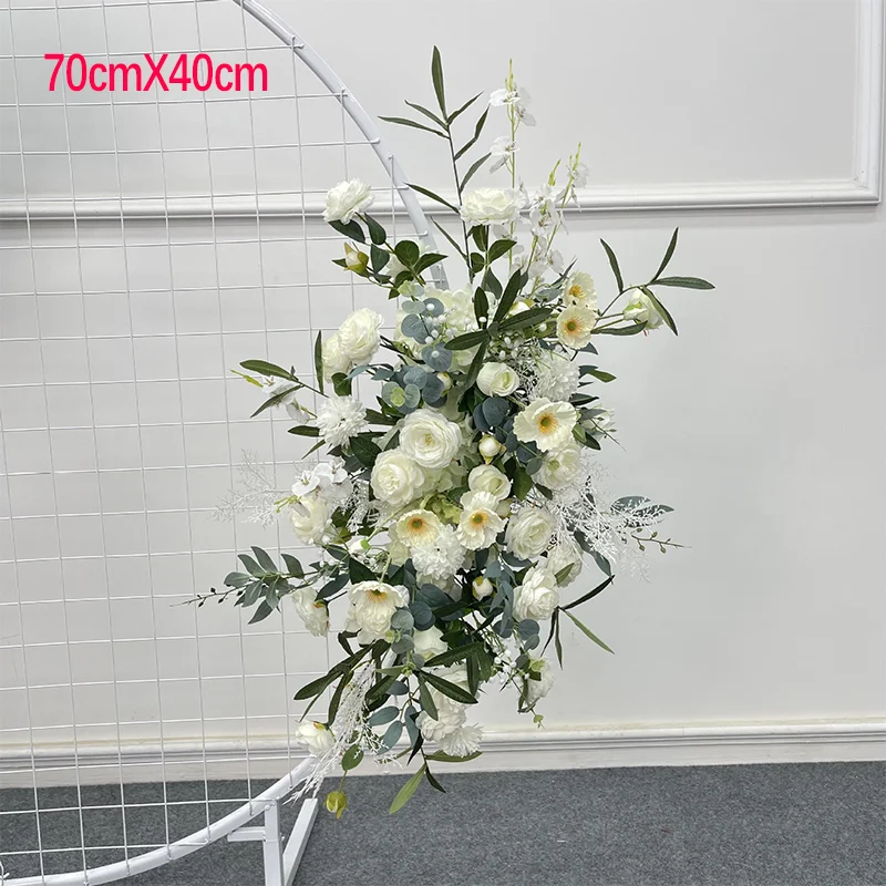 Künstliche Rose mit grünen Blättern, Hochzeits-Halbmond-Blumenreihe, Tischblumenball, T-Bühnen-Dekoration, florale Hochzeitsdekorationen – Detail 1