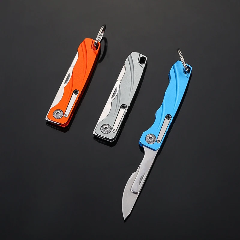 10pcs#24 Portable Titanium Mini Camping Equipment Unboxing Mini Keychain Hanging Detachable EDC Scalpel Outdoor Folding Knife