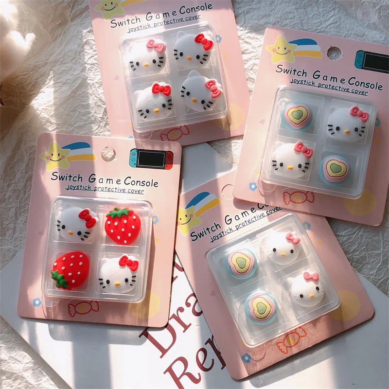 

4PCS/Set Hello Kittys Cute Silicone Joycon Thumb Stick Grip Cap Joystick Cover Switch PS4/5 Joy-con Controller Thumbstick Case