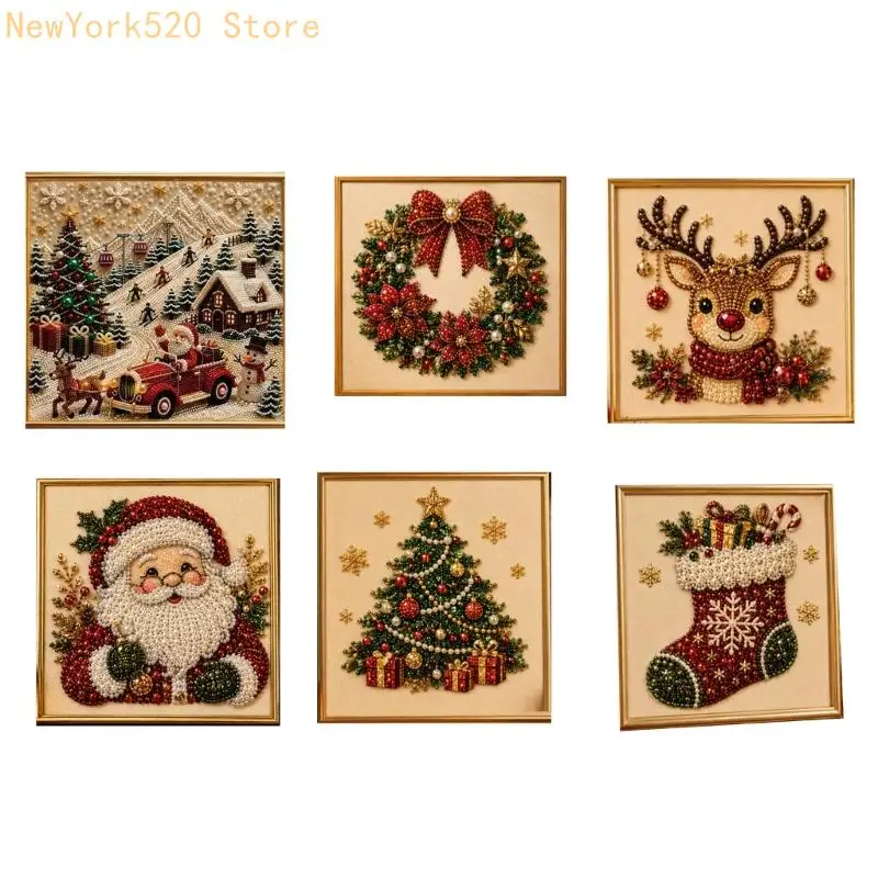 Holiday Beaded Canvas Activity Set with Guided Pattern Sheet, Placement Pen and Tray for Calm Indoor Display Use Daily N84C