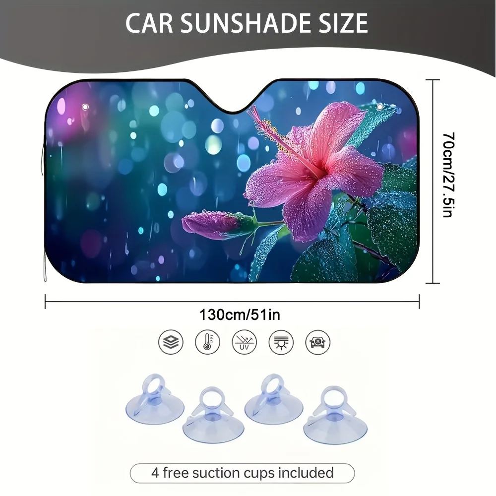 1pc 2D Flat Pring Multi Functional Windshield Sunshade For Car Floral (2) 100% Polyester Summer Suitable For Screen-friendly Ful