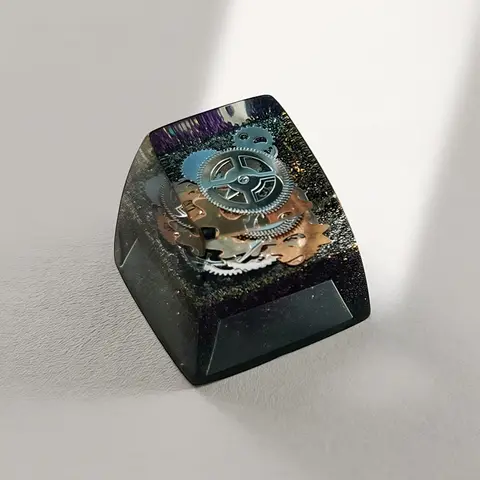 SA R1 Profile Black Gold Time Resin Keycaps Personalized Handmade Single for MX Mechanical Keyboard