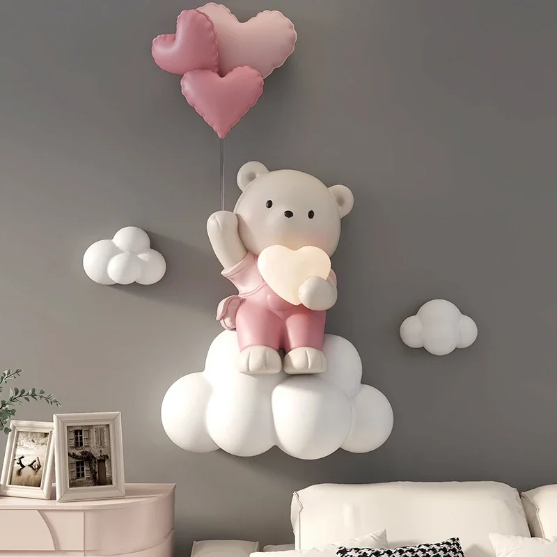 Nordic Style Home Decor Balloon Bear Statue Wall Hanging 3D Relief Wall Hanging Decor Children's Room Bedside Hanging Decoration