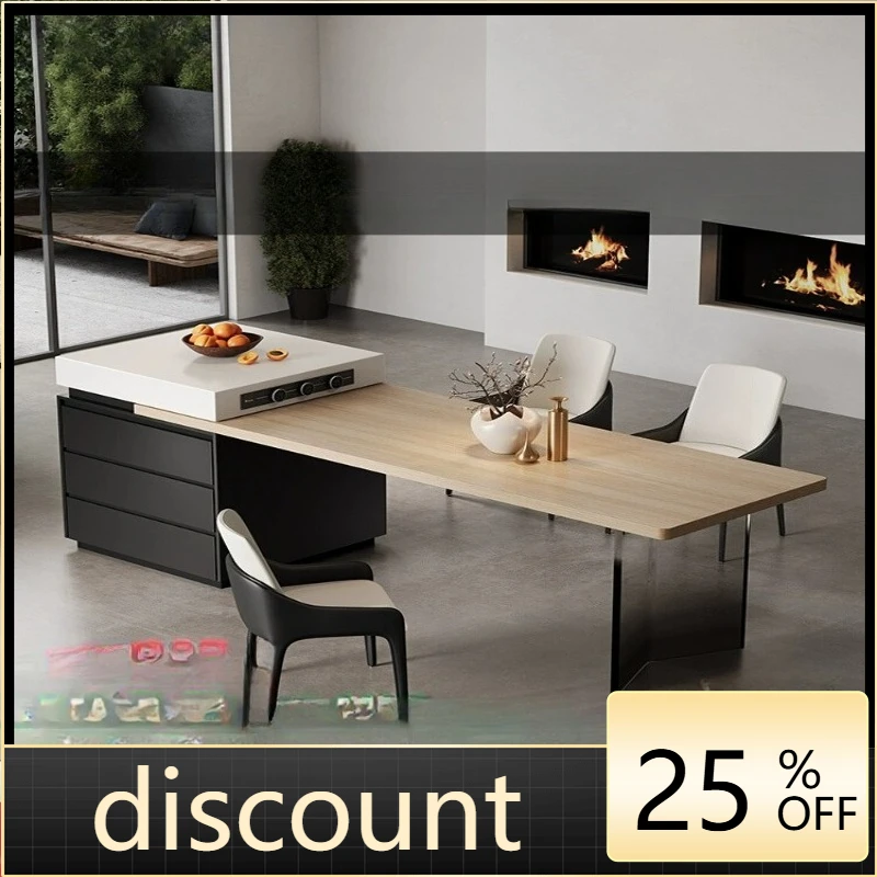 

LH light luxury modern high-end island table retractable rock slab dining table furniture