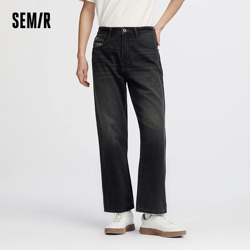 

Мешковатые джинсы Semir, мужские винтажные прямые джинсы, осень 2024, мужская одежда, винтажный дизайн, мягкая джинсовая одежда, свободная посадка, повседневная одежда