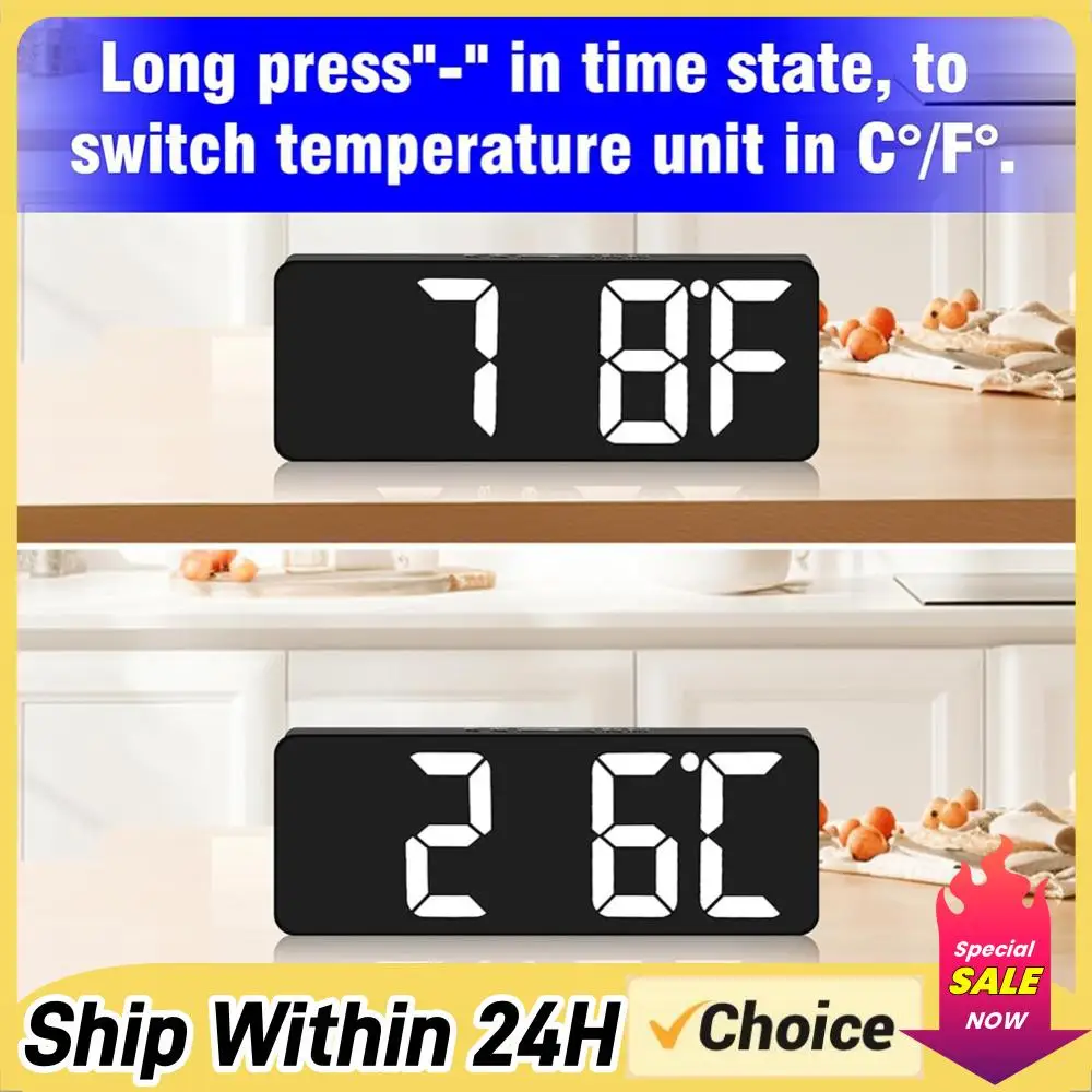 Digital Alarm Clock Adjustable Brightness Electric Bedside Desk Clock 12/24H Display Temperature Display for Home Bedroom Office