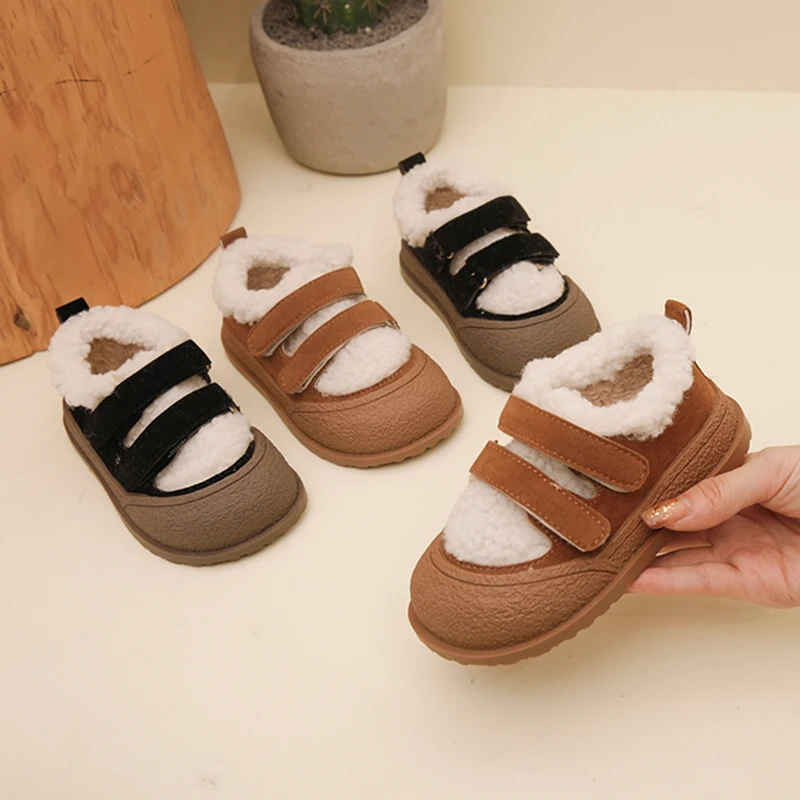 Soft Lambswool Loafers for Baby Kid Winter Thick Plush Casual Flats  Girls Brand Design Furry Sneakers Boys Warm Cotton Shoes