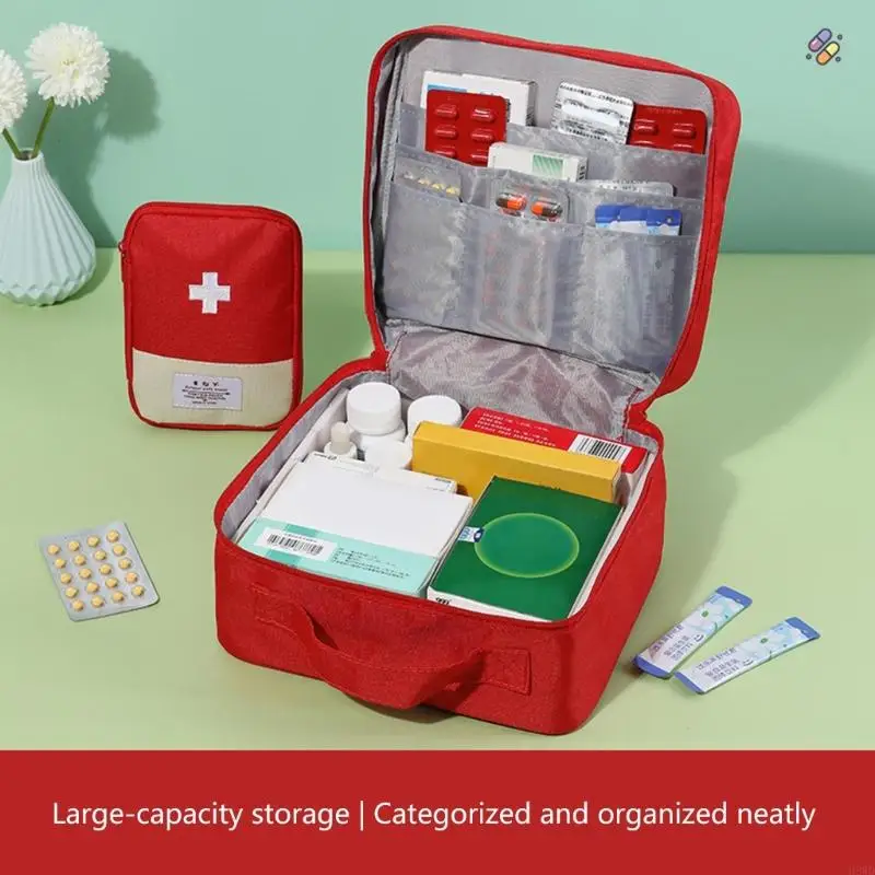 حقيبة تخزين للإسعافات الأولية ذات سعة كبيرة مع تصميم مقاوم للماء ومضاد للسقوط للمنزل والسفر والتنزه والتخييم وحماية السلامة H8WD