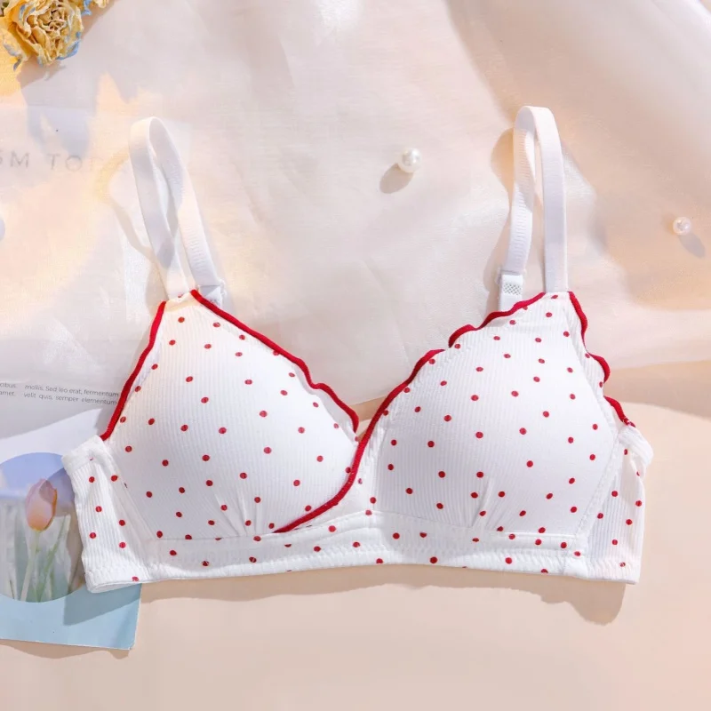 Imagen 4: Conjunto de sujetador inalámbrico lindo y dulce, bralette de copa triangular de algodón suave y cómodo, lencería push-up sin aros para adolescentes