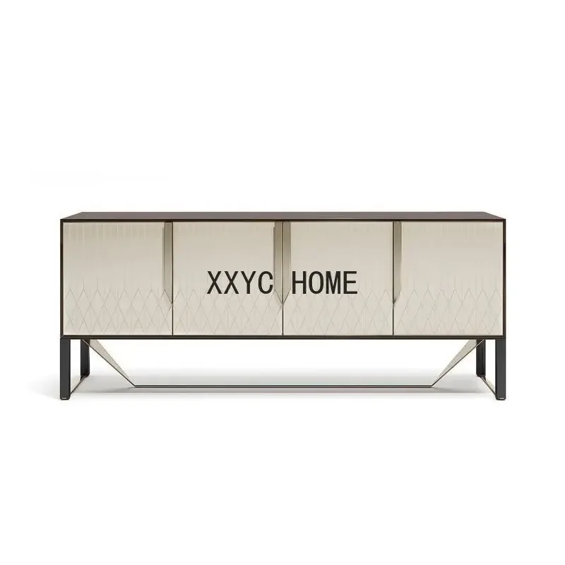 

Italian Light Luxury Solid Wood TV Cabinet Metal Audiovisual Modern Simple Stainless Steel Floor Cabinet