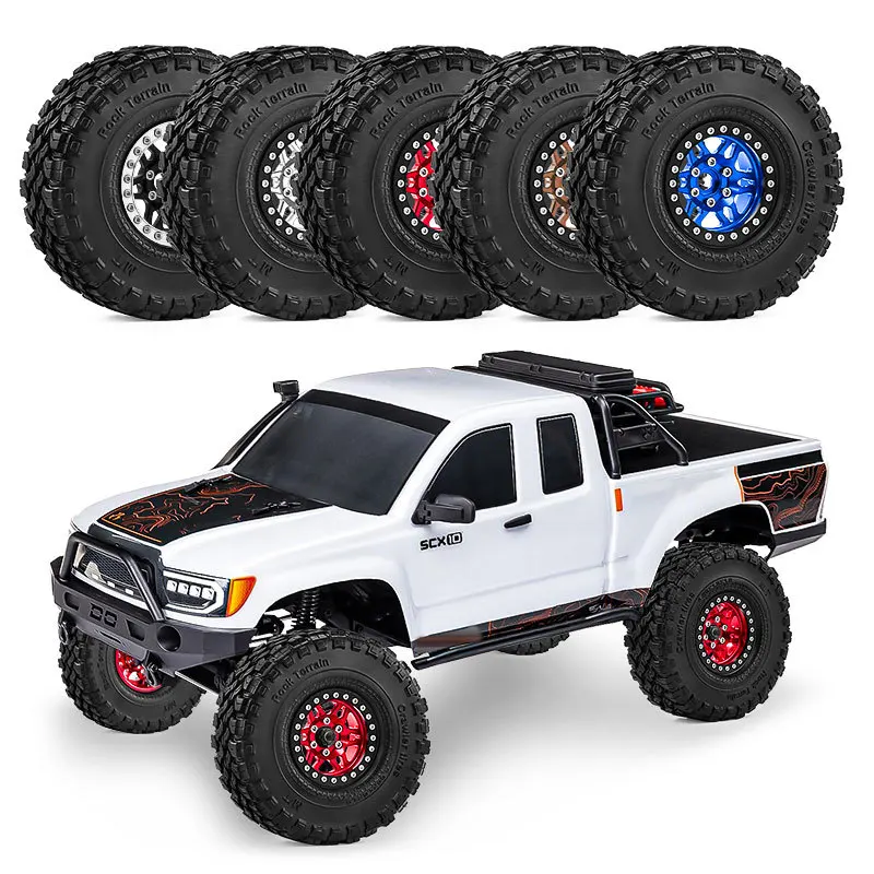 

1.9 Inch RC Crawler Metal Beadlock Wheels and Tires Set for 1/10 SCX10 III TRX4 90046 D90, Alloy Wheel & Tire Combo Upgrade