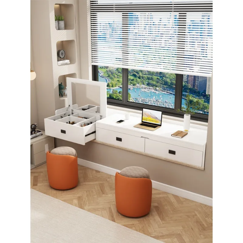 Solid wood pull-out bay window dresser window sill renovation desk bookcase integrated storage cabinet push-pull writing table c