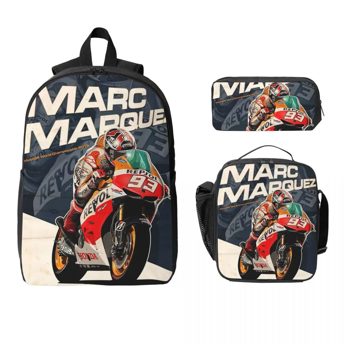 Moto Marc Marqueze 93 Zaino Ragazzi Ragazze BookBag Borsa da scuola Borse a tracolla per computer Borsa da pranzo isolata 3ps Astuccio