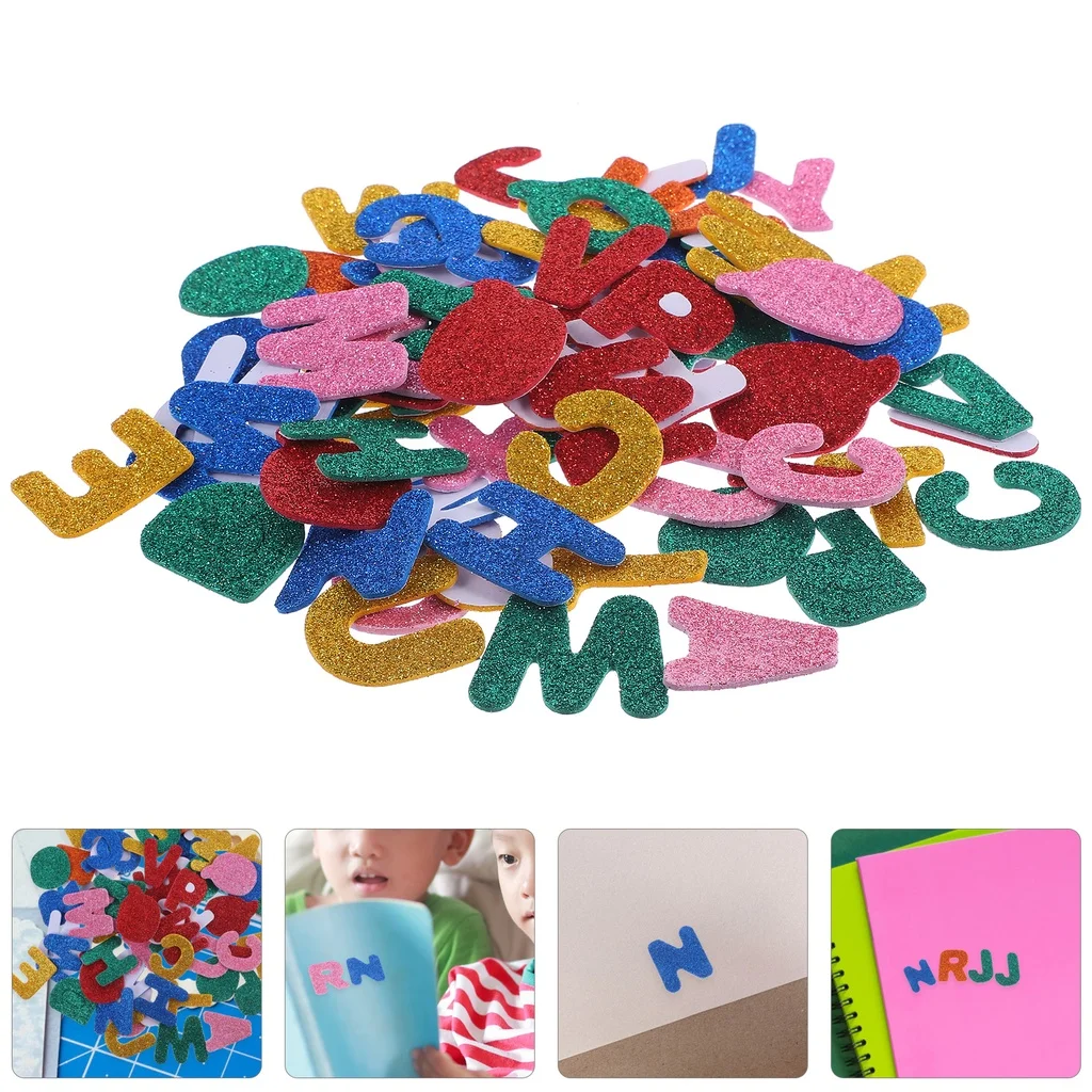 Alphabet Sponge Stickers Self-adhesive Foam Letter Blackboard Decorative Wall Sticker Glitter Kids Decals Cartoon Small