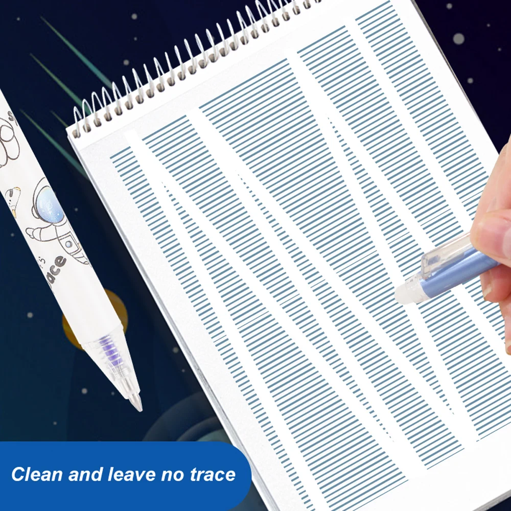 6 Pcs Cartoons Astronaut Neutral Erasable Pen 0.5mm Blue Black Ball Pens Washable Handle School Office Supplies Kids Stationery