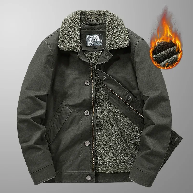 Men's Winter Jackets Plush Men's Jacket Fleece Parkas Lamb Fur Lining Men's Cold Jacket Thickening Motorcycle Jacket