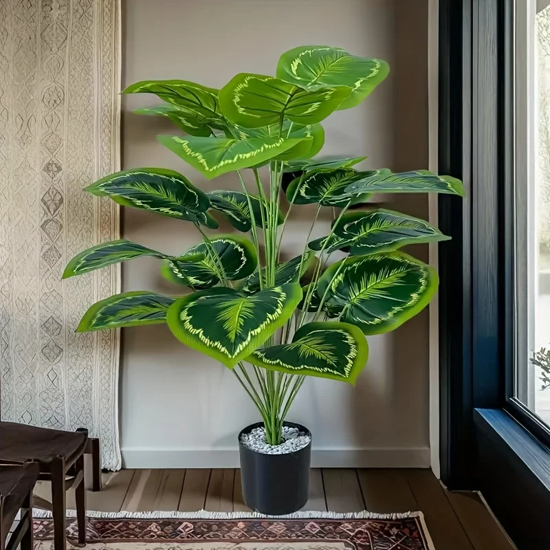 24 Blätter riesiger künstlicher Pflanzenbaum, realistisch, voll üppiges Grün, für drinnen und draußen, Ganzjahresdekoration für Zuhause, Hochzeit, Party, Neu – Detail 3