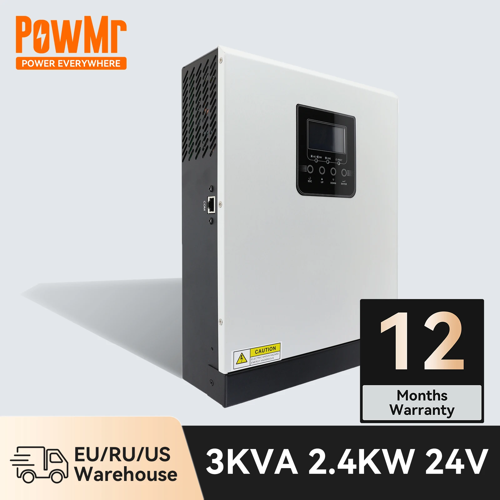 PowMr 2.4KW Hybrid Inverter 24V 3KVA Solar Inverter Pure Sine Wave PWM 80A MPPT 70A 230VAC 50Hz/60Hz Inversor