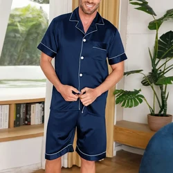 Men's Pajamas Set For Summer Short Sleeve Pocket Button Down Shirt & Shorts Pyjama Loungewear Set Sleepwear Pijama Home Clothing