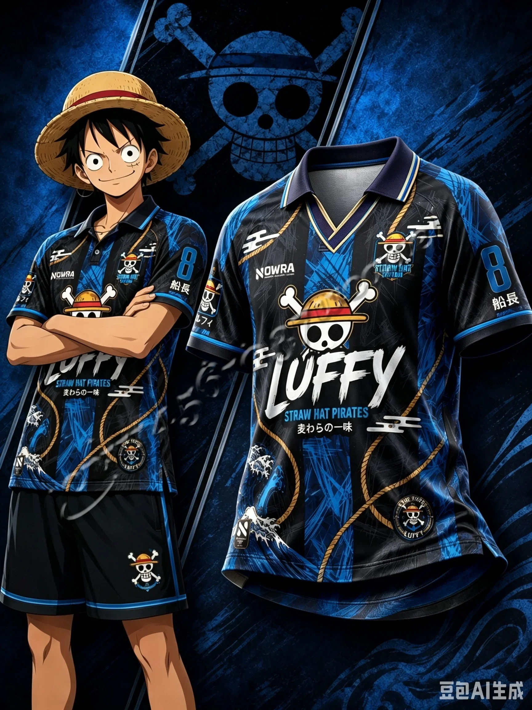 2026/27 Neue One Piece Luffy Serie Fußballtrikot mit Kragen, Modisches Unisex Anime Sport- und Familien-Partnerlook T-Shirt für Männer – Detail 6