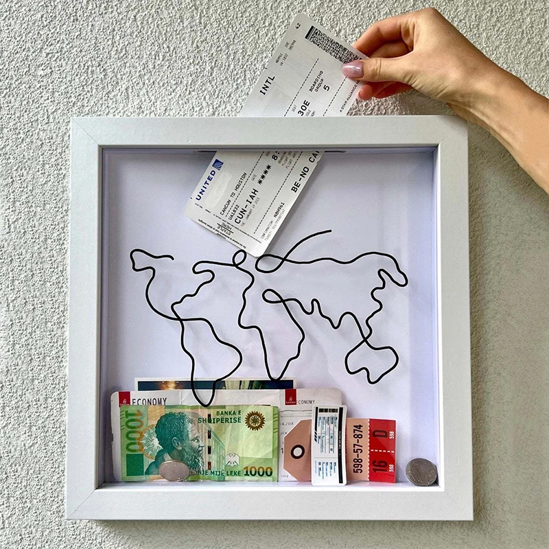 Adventure Archive Boxes Travel Ticket Shadow Box With Slot Memory Boxes Keepsakes Money Ticket Holder Map Storage Frame Holder