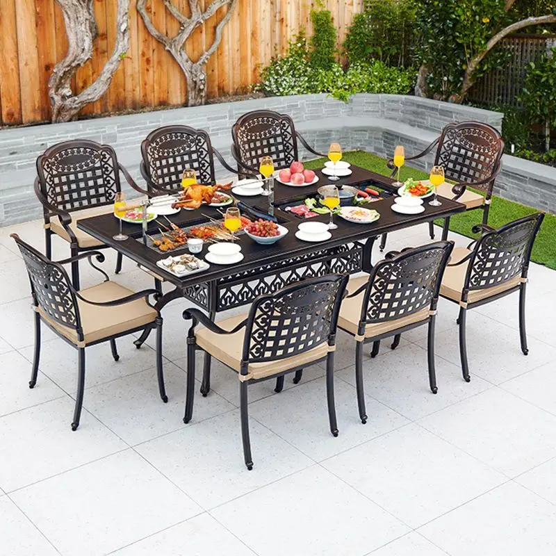 

Outdoor table and chair barbecue combination courtyard garden outdoor terrace cast aluminum leisure furniture