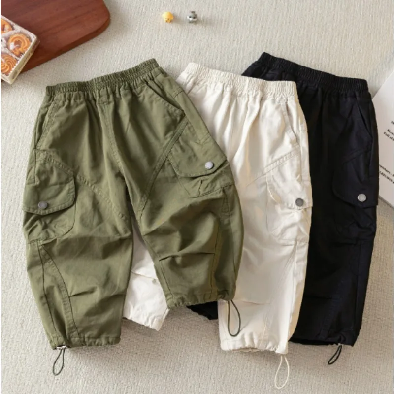 2026 Summer Boys Cargo Pants Children Casual Sweatpants Solid Color Sports Thin Trousers Fashion Children's Clothing New