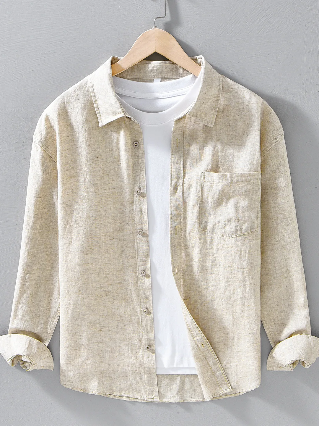 

Мужская повседневная льняная рубашка однотонная, тонкая, из вискозы и льна, весенняя новинка, дышащая, легкая, свободного кроя, с длинным рукавом