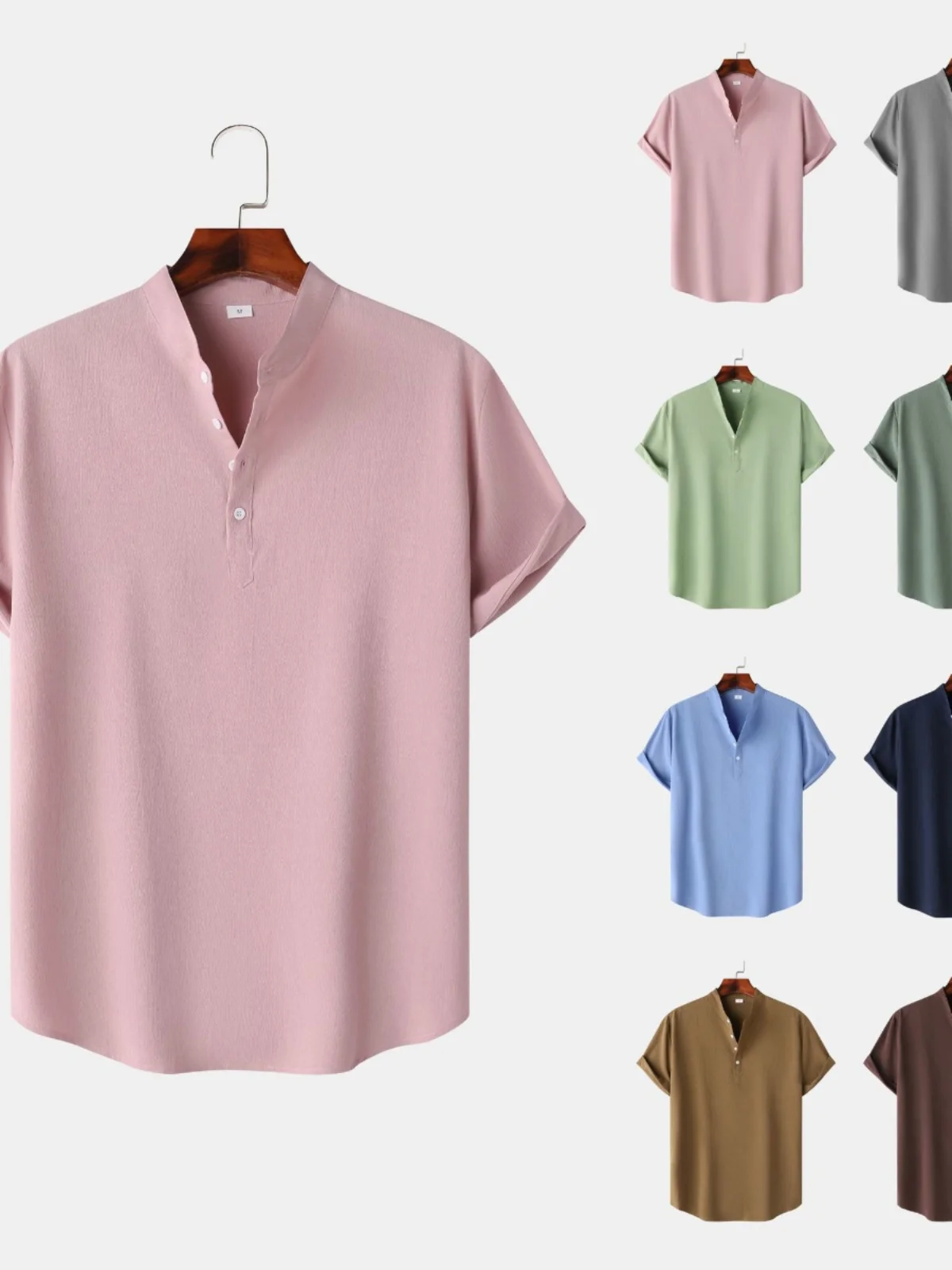 

Мужская футболка свободного кроя с воротником-стойкой, однотонная, летняя, 2025, оверсайз, повседневная, легкая, с коротким рукавом