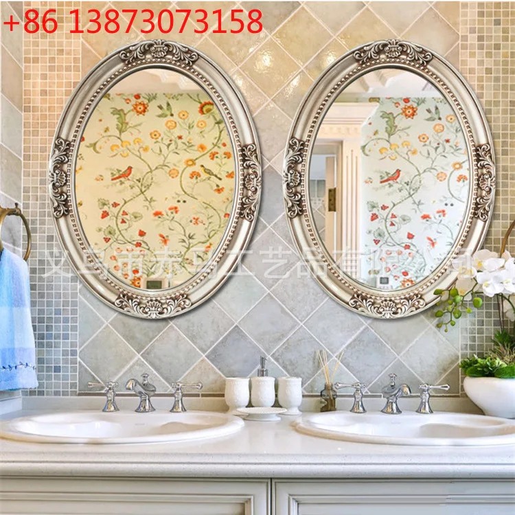

Настенное зеркало в европейском стиле в стиле ретро для ванной комнаты, неосмола, картина маслом, фоторамка, декоративное зеркало, овальное зеркало для ванной комнаты