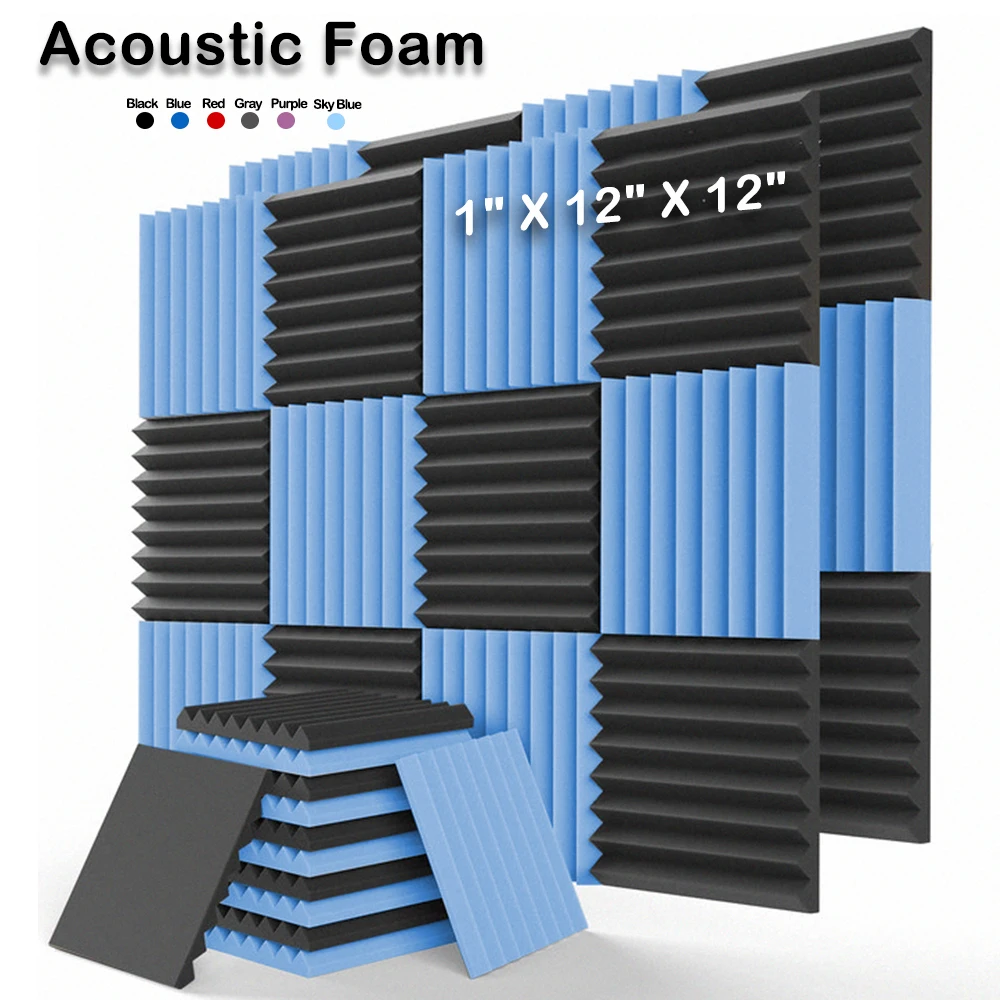 

12/24Pcs 1" X 12" X 12" Studio Acoustic Foam Panel Soundproof Sponge Pad High Density Absorption Treatment Panel KTV Room Cinema