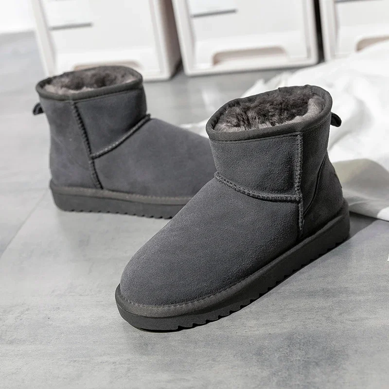 Botines de lana Natural para mujer, nuevo estilo de bota de nieve, botas cortas de piel de oveja para invierno, zapatos planos cálidos con forro de piel