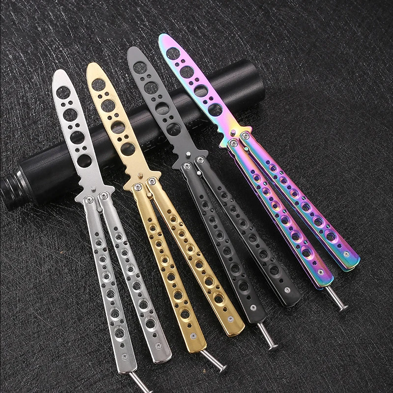 Hot Portable Folding Butterfly Knife CSGO Balisong Trainer Stainless Steel Pocket Practice Knife Training Tool for Outdoor Games