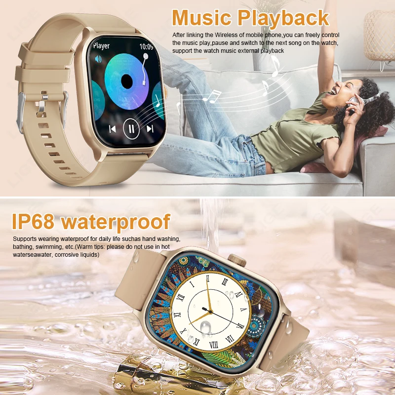 LIGE Smart Watch Women 2.01”HD Smartwatch Men Bluetooth Call Message IP68 Waterproof For Men Women Gift For Xiaomi Android IOS