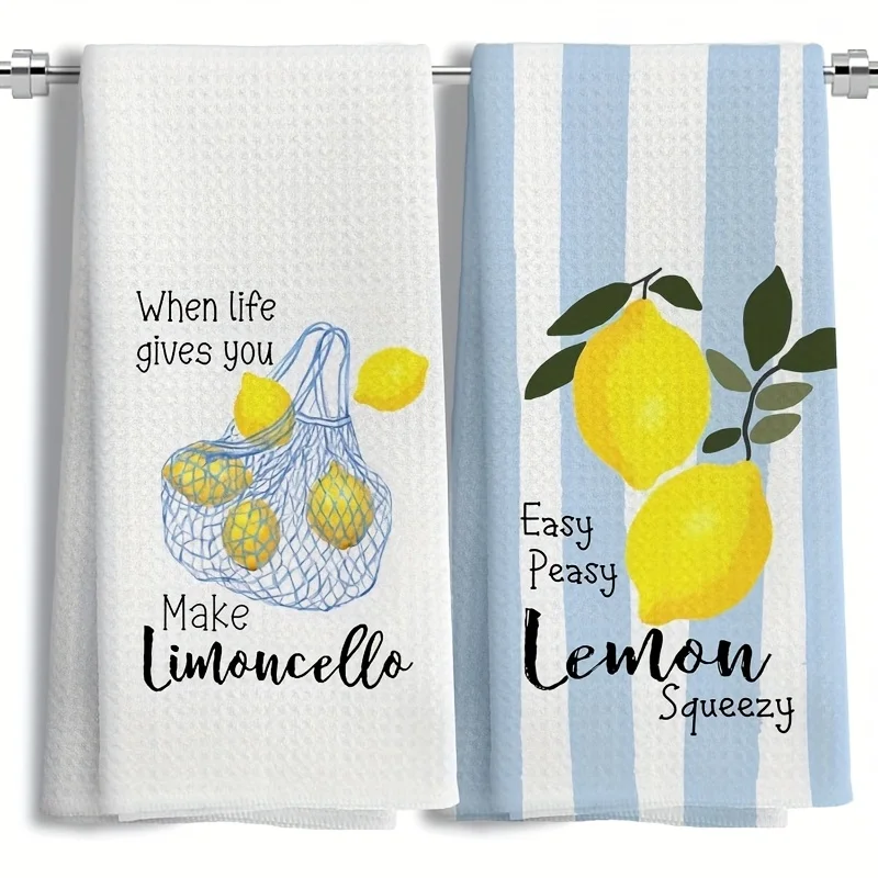 2Pcs, Lemon Mesh Kitchen Towels, 40Cm*60Cm Towel Set, Best Kitchen Towels, Super Absorbent Soft Cleaning Cloth, Cooking and Baking Tea Towels, Hand Towels, Cleaning Cloths, Dishcloths, Kitchen Decor, Living Room Decora