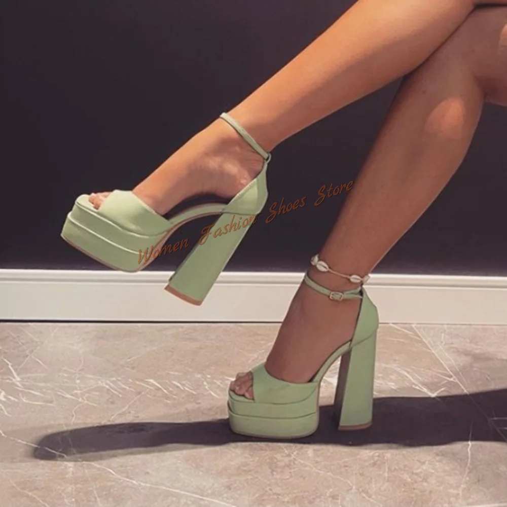 

Light Green Platform Ankle Strap Sandals Chunky High Heels Open Toe High Heel Shoes for Women Heels 2024 New Zapatos Para Mujere