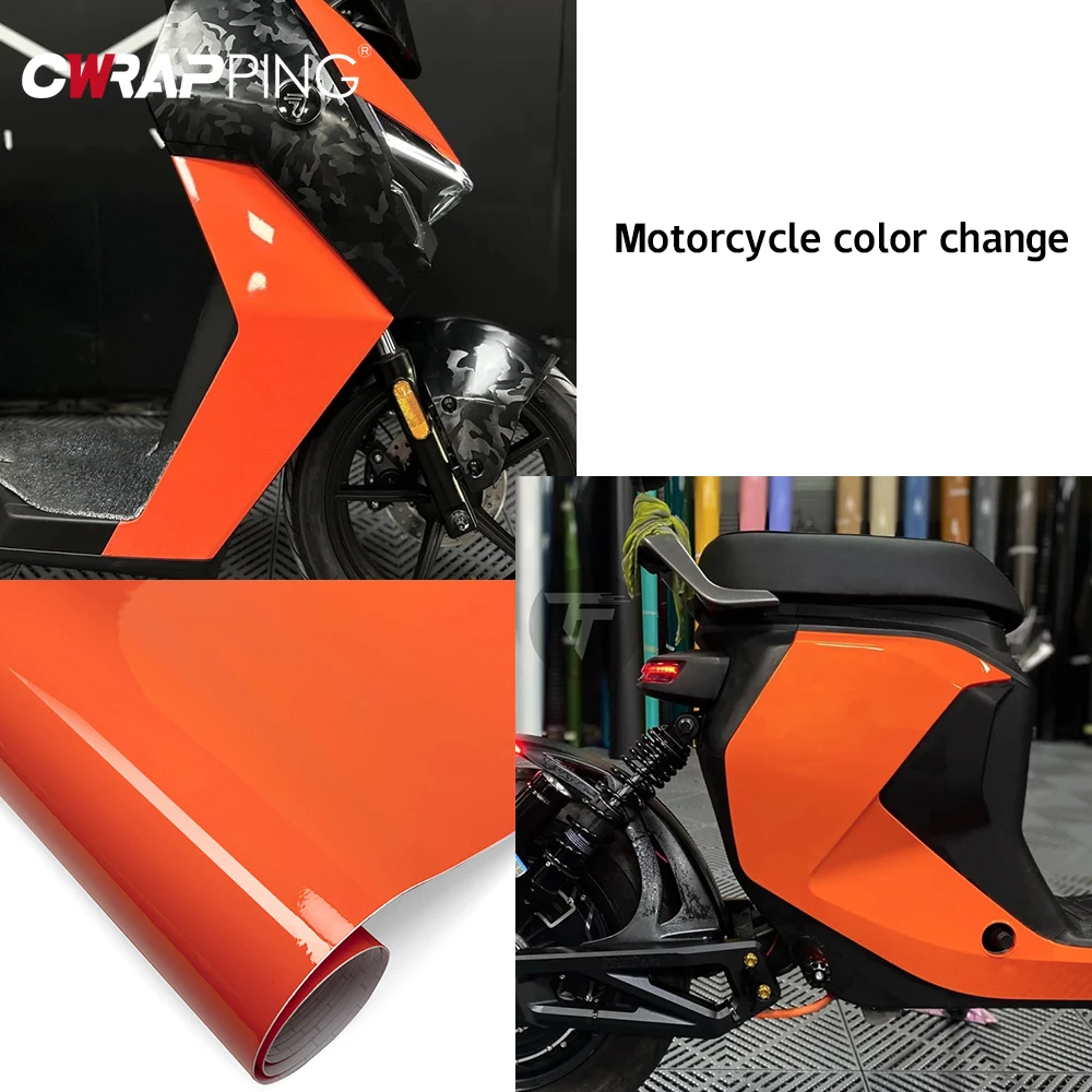 Motorcycle Sticker Glossy Orange Self Adhesive Film Waterproof Decoration Bubble Free Decal for Car Motorcycle Accessories