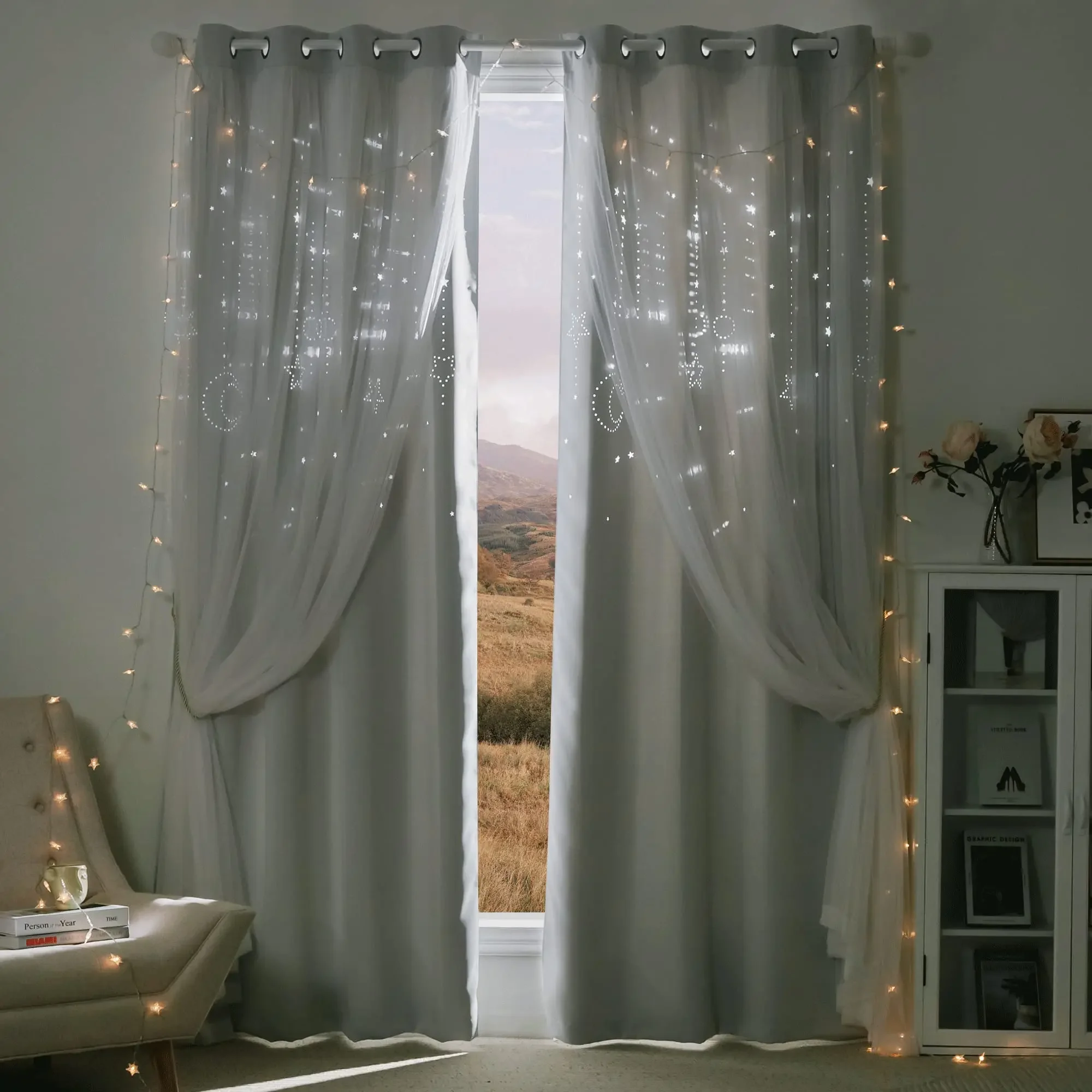 RYB HOME Double-Layer Curtains For Living Room Tulle On The Window Curtain For Bedroom Bedroom Girl Curtains Home Decoration