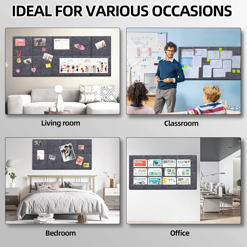 Горячая пробковая доска TTKK, настенная фетровая плитка с 60-контактными и безопасными съемными клейкими этикетками для доски объявлений в офисе