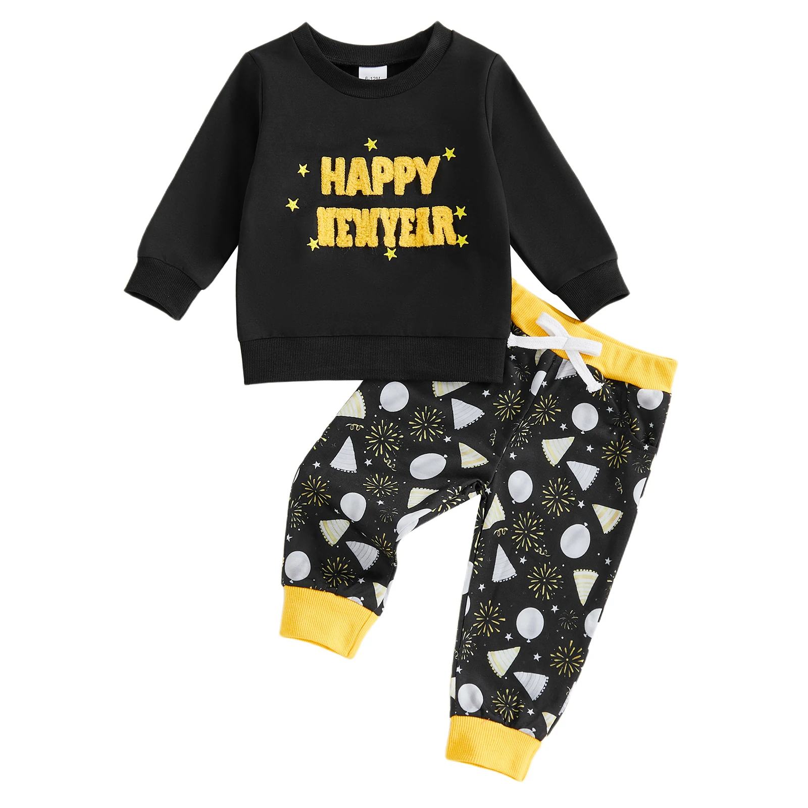 

Новогодняя одежда для маленьких мальчиков, модный пуловер с длинными рукавами и вышивкой букв, штаны с принтом, комплект одежды из 2 предметов