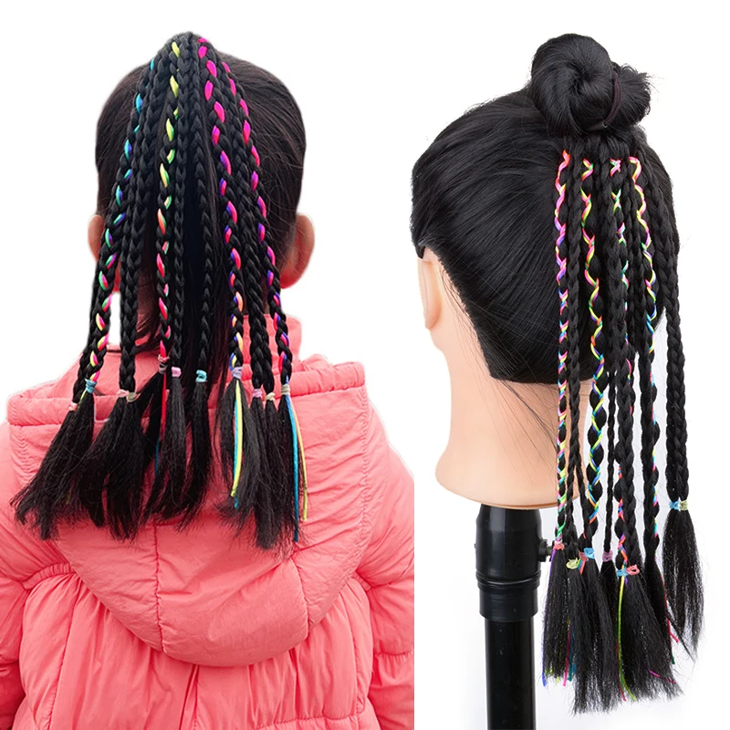 

Girls Rainbow Color Elastic Bands Baided Hair Ponytail Rope Rubber Accessories for Kids Colored Twist Braid Wig Rope Headdress