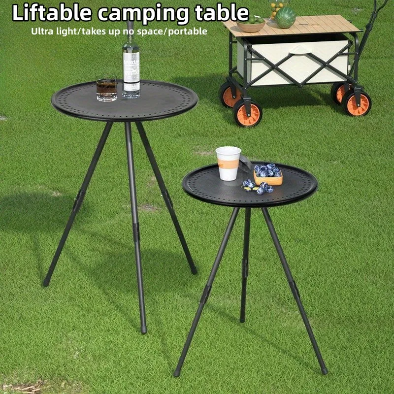 Outdoor Camping Small Round Table Camping Adjustable Folding Liftable Portable Picnic Garden Table BBQ ﻿Garden Table