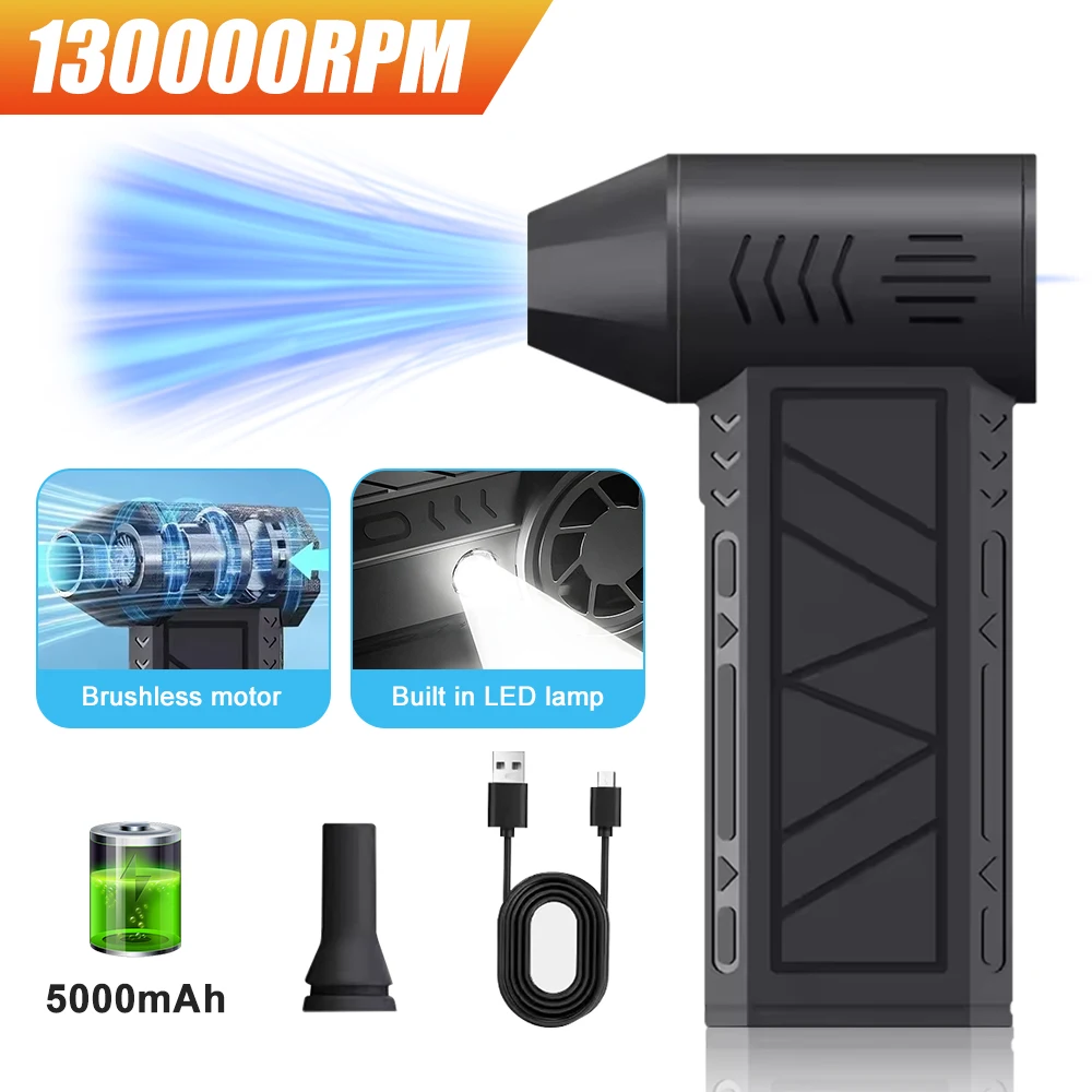 

NEW 130000RPM Air Blower With Extra Nozzle Turbo Jet Fan Wind Speed 52m/s Electric Blower With Light Blowing Dust Dryer