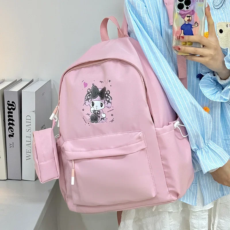 Sanrio Kuromi Bolsa de escola bonito estudante Redução de encargos, Melody Cartoon, mochila casual impressa, grande capacidade