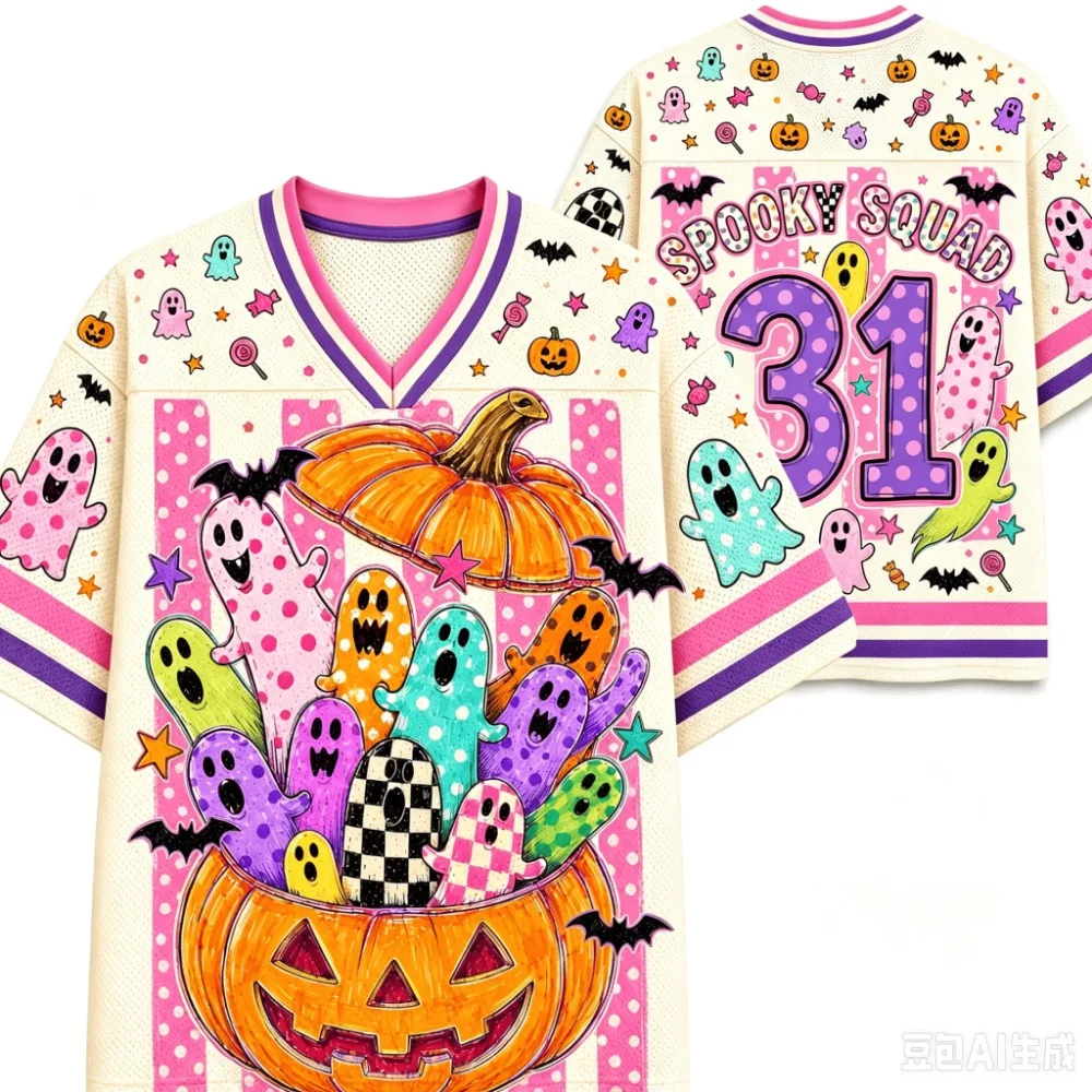 Halloween-Party 3D-gedrucktes Sport-T-Shirt mit V-Ausschnitt für Herren, schnelltrocknend und atmungsaktiv, für Outdoor, Streetwear, Freizeitkleidung, Eltern-Kind-Bekleidung – Detail 6
